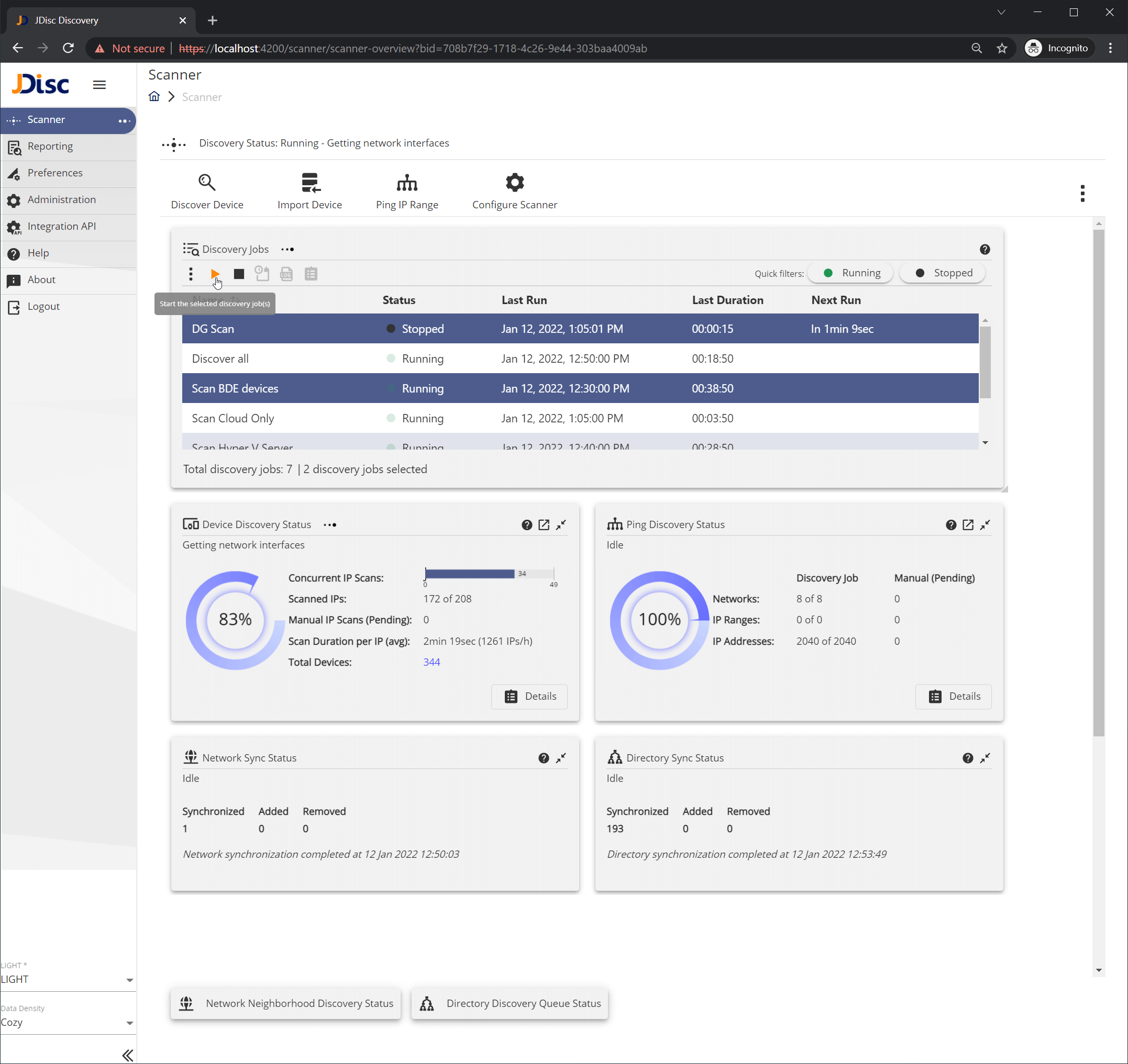 Figure-21-1 - JDisc Network Discovery Discovery Job toolbar menu