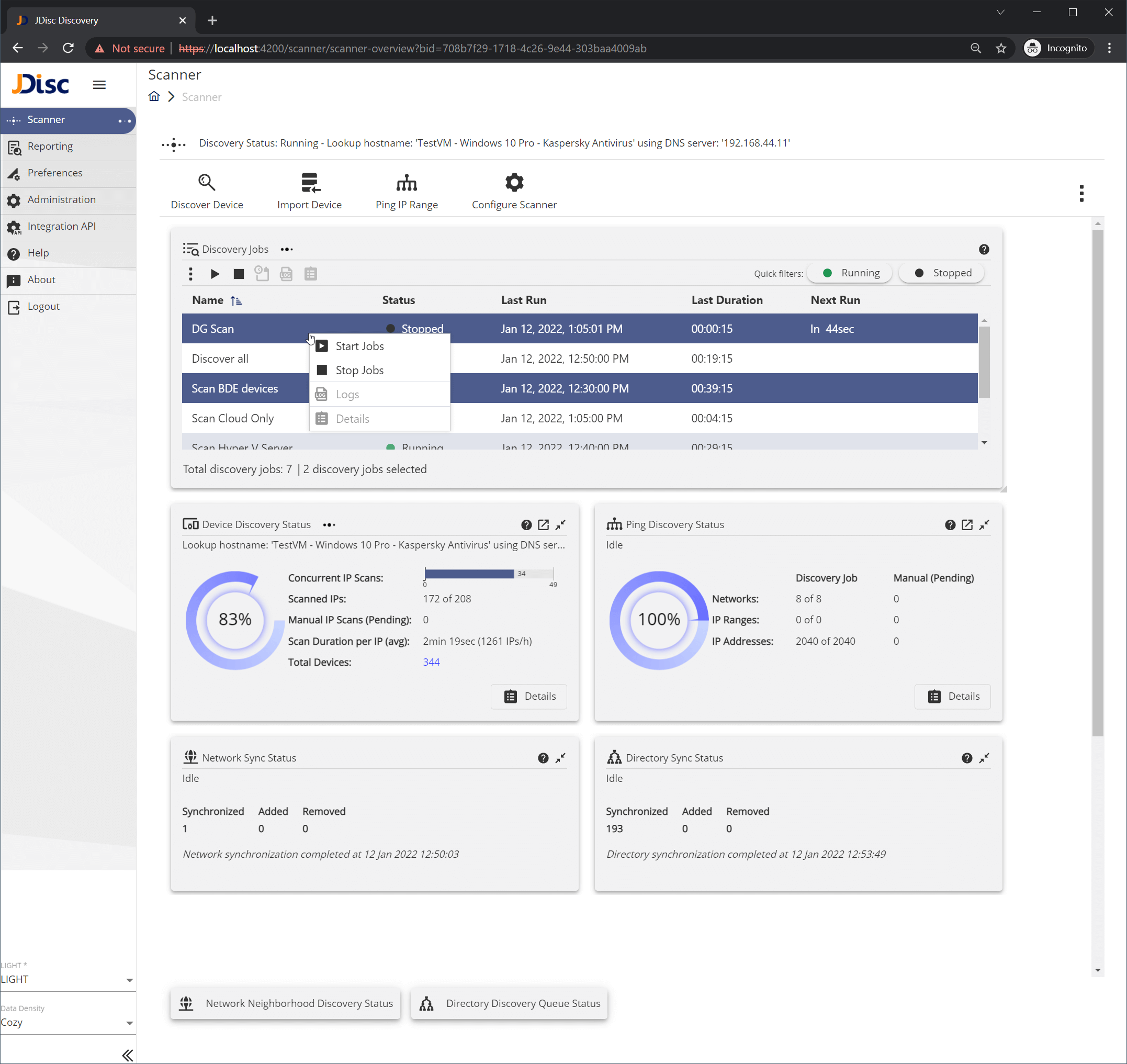Figure-23-1 - JDisc Network Discovery Discovery Job context menu