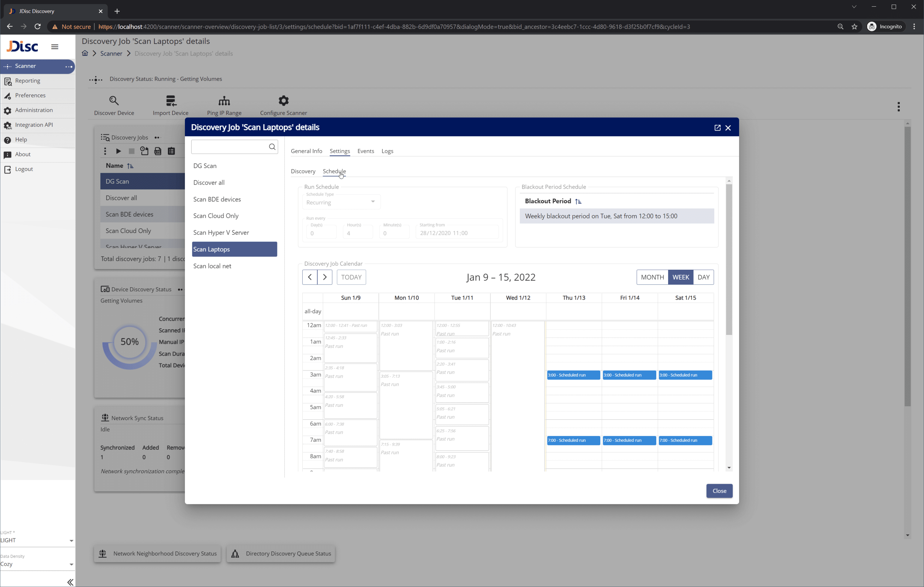 Figure-322-1 - JDisc Network Discovery Schedule settings