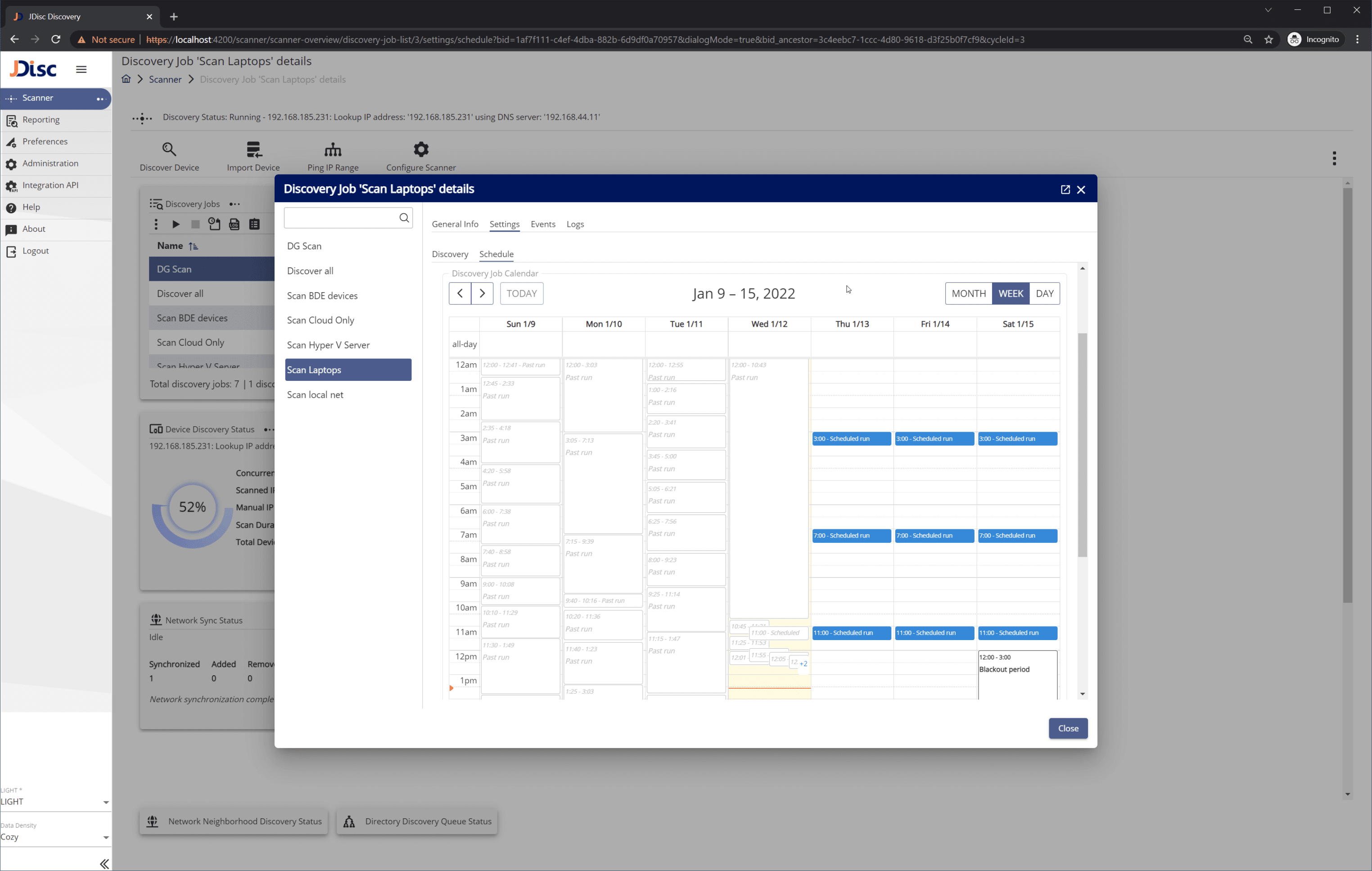Figure-323-1 - JDisc Network Discovery Schedule calendar view