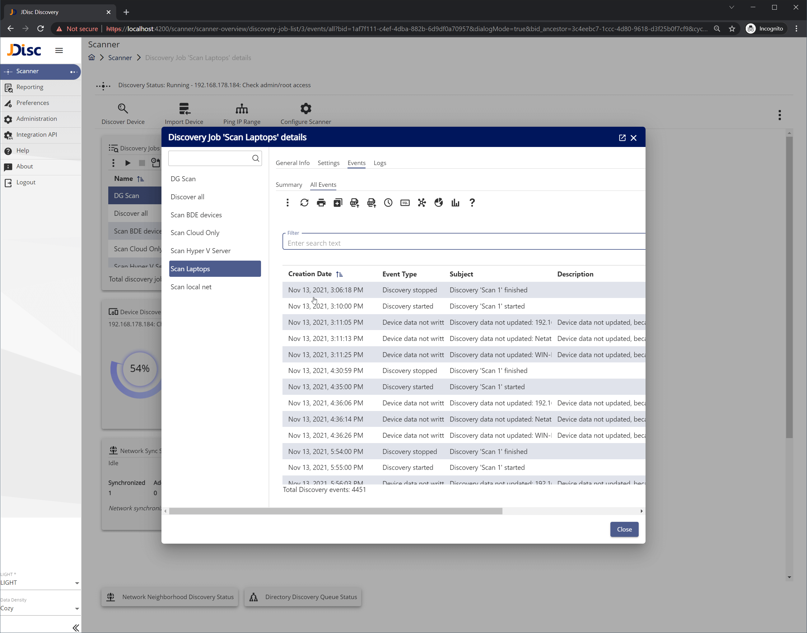 Figure-332-1 - JDisc Network Discovery All events