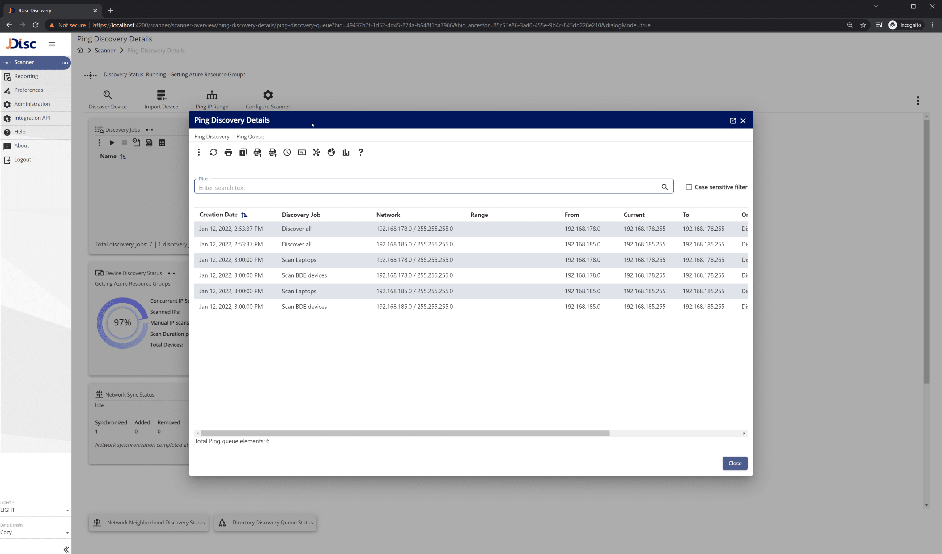 Figure-52-2 - JDisc Network Discovery Ping discovery queue details