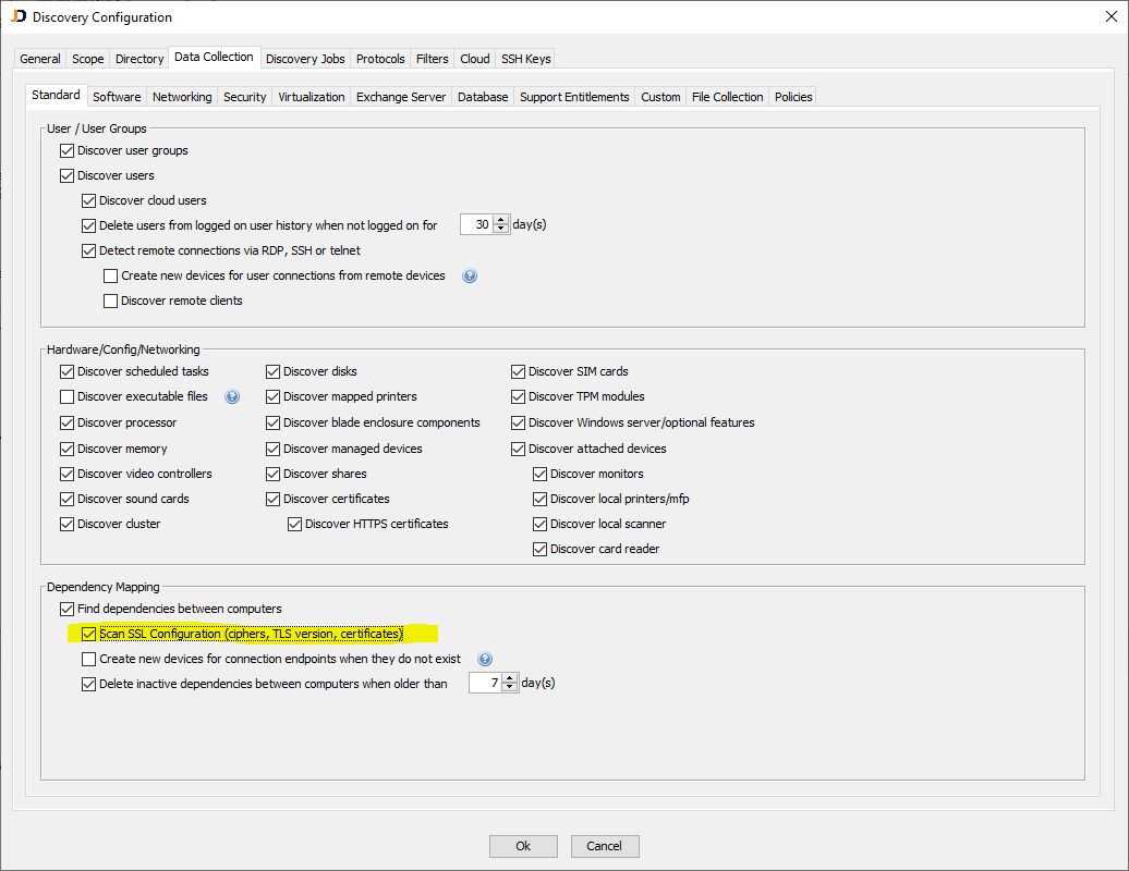 Discovery Configuration - Data Collection tab