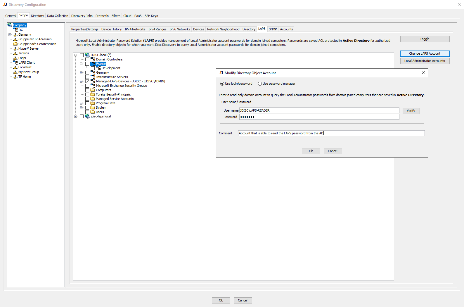 Configure LAPS local admin password access in JDisc Discovery