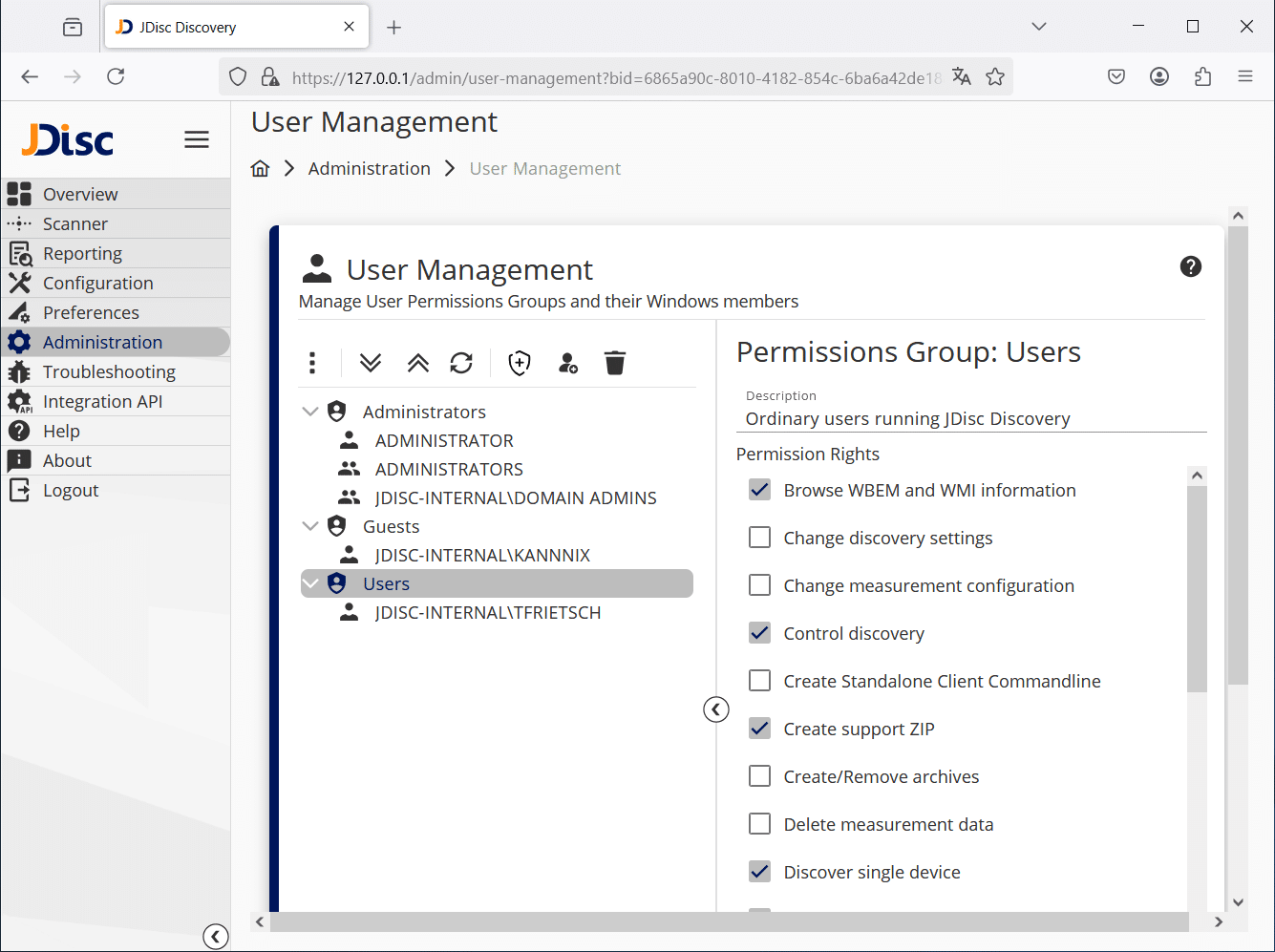JDisc Discovery User Management Web UI