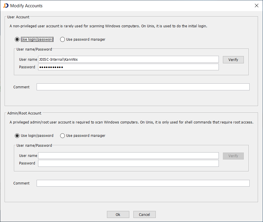 Entering non-administrator credentials for a Windows server