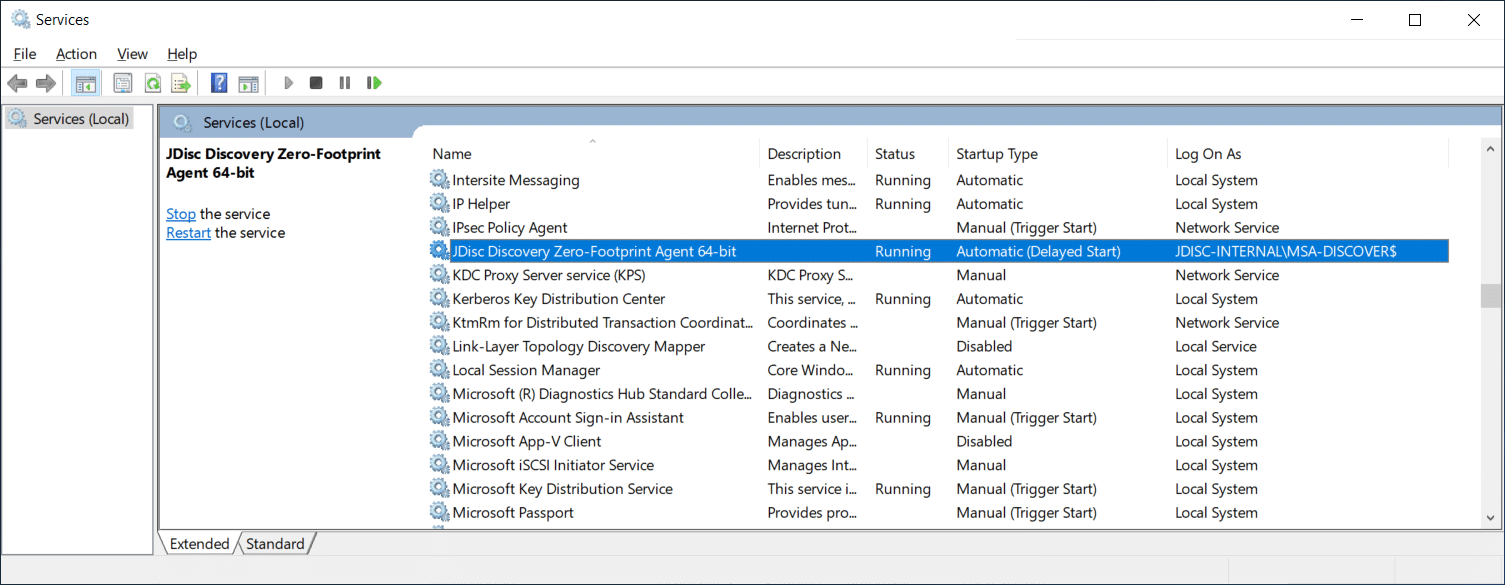 JDisc Discovery Zero-Footprint Agent service - Logon As User