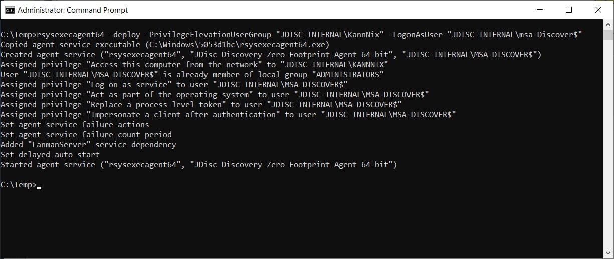 JDisc Discovery Zero-Footprint Agent - privilege elevation and logon as user