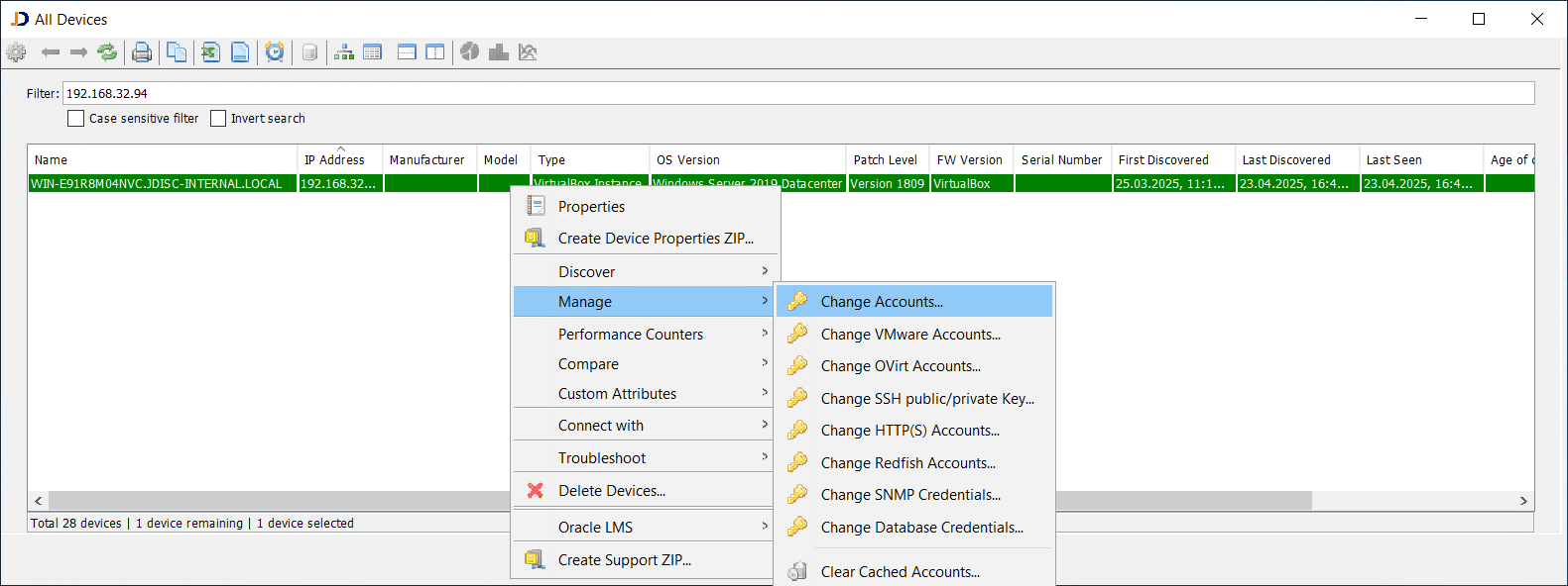Inspecting the locally cached accounts used for discovery