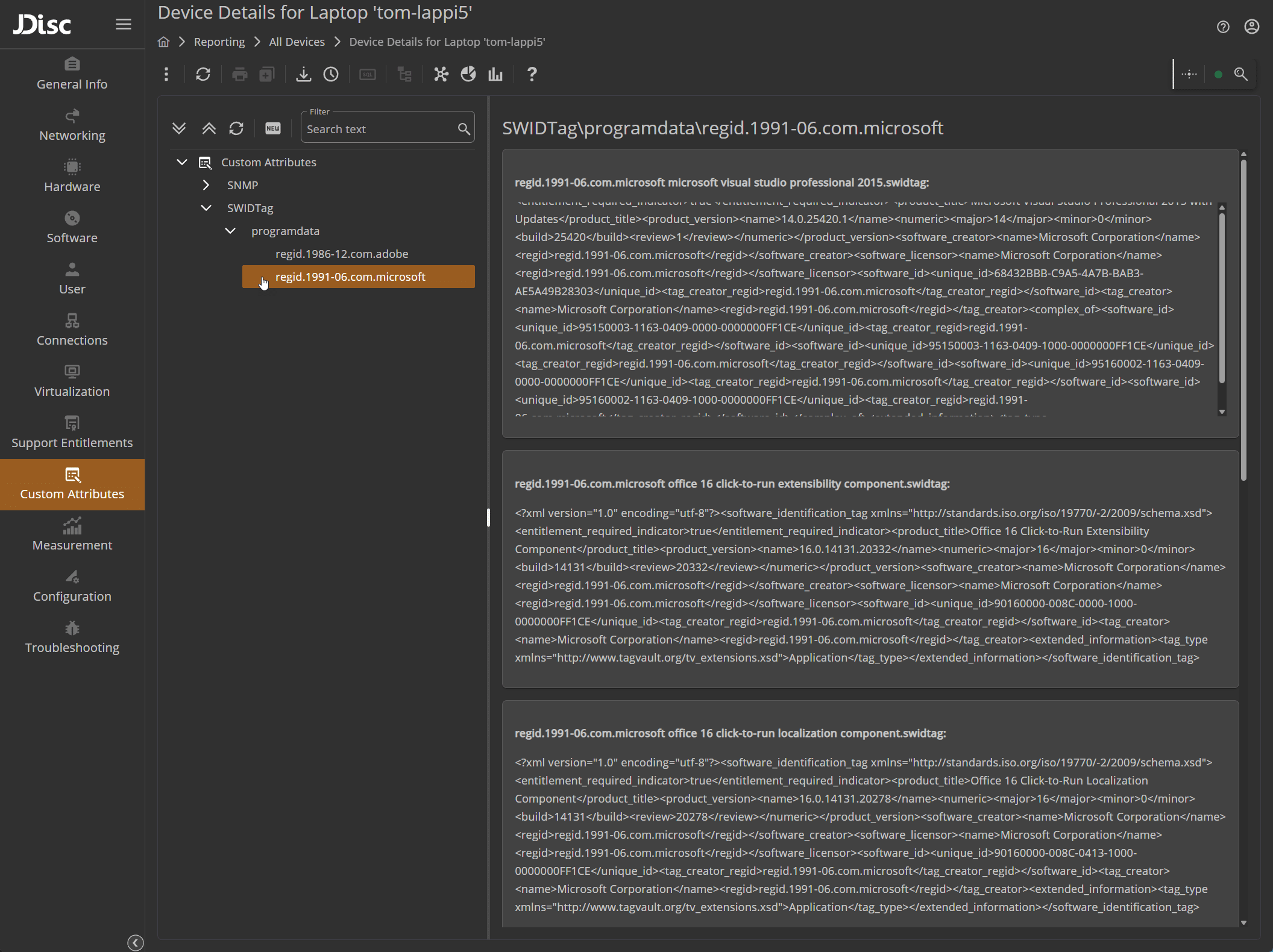 SwidtagFilesForWindowsComputer - JDisc Network Discovery SWIDTAG Files für einen Windows Computer sind hilfreich beim Lizenzmanagement