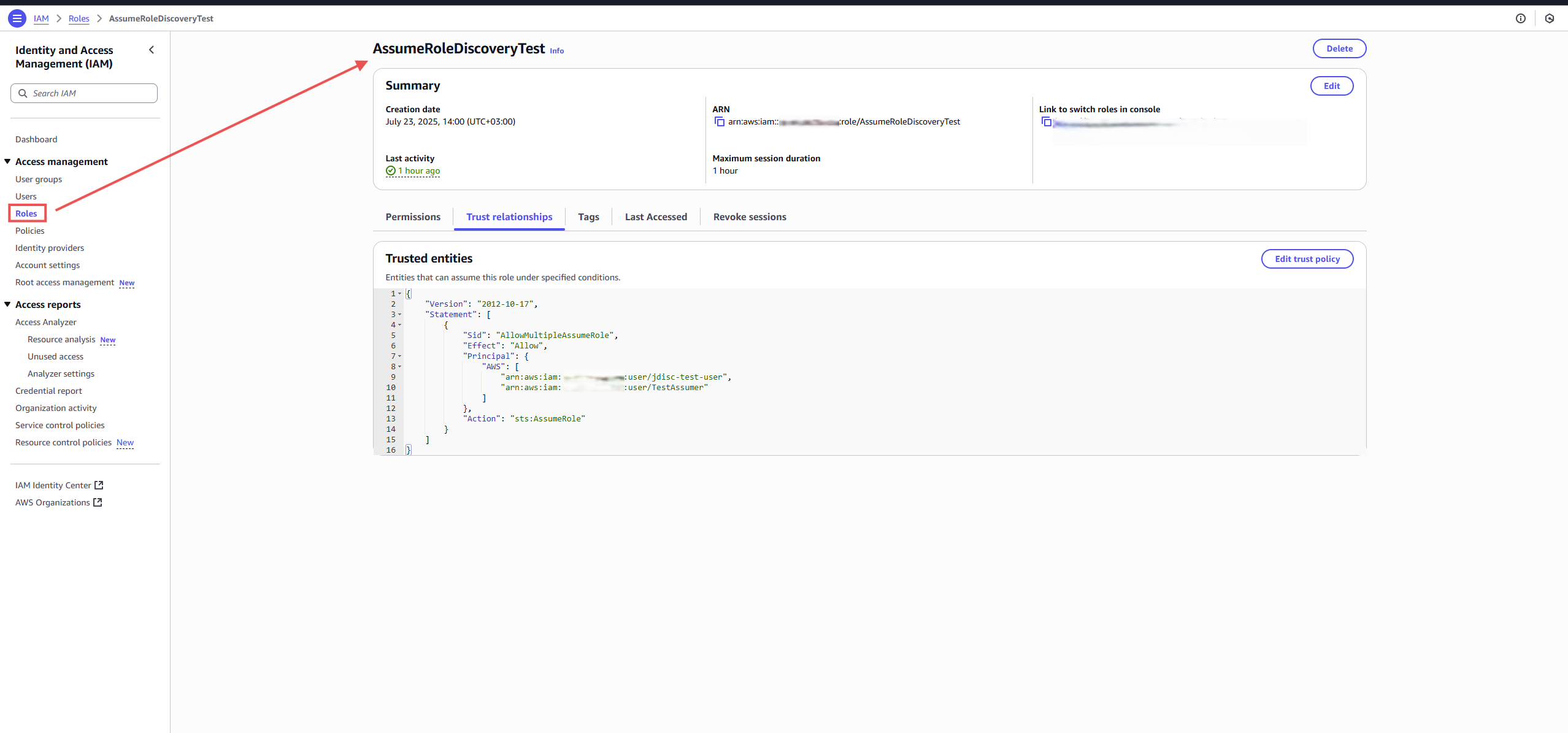 AWS IAM Role trust policy allowing specified IAM users